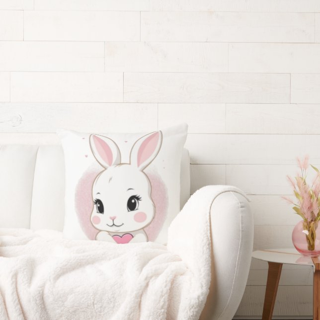 Cute Bunny Holding Heart | Romantic Design Cushion (Couch)