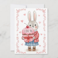 Cute Bunny Holding Pink Cupcake