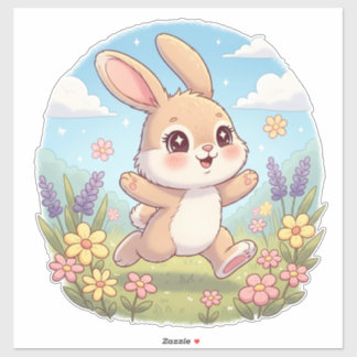 Cute Bunny Hopping in a Flower Field