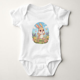 Cute Bunny Hopping in a Flower Field Baby Bodysuit