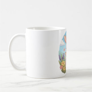 Cute Bunny Hopping in a Flower Field Coffee Mug