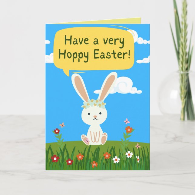 Cute Bunny Hoppy Easter Card (Front)