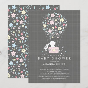 Cute Bunny Hot Air Balloon Baby Shower Invitation