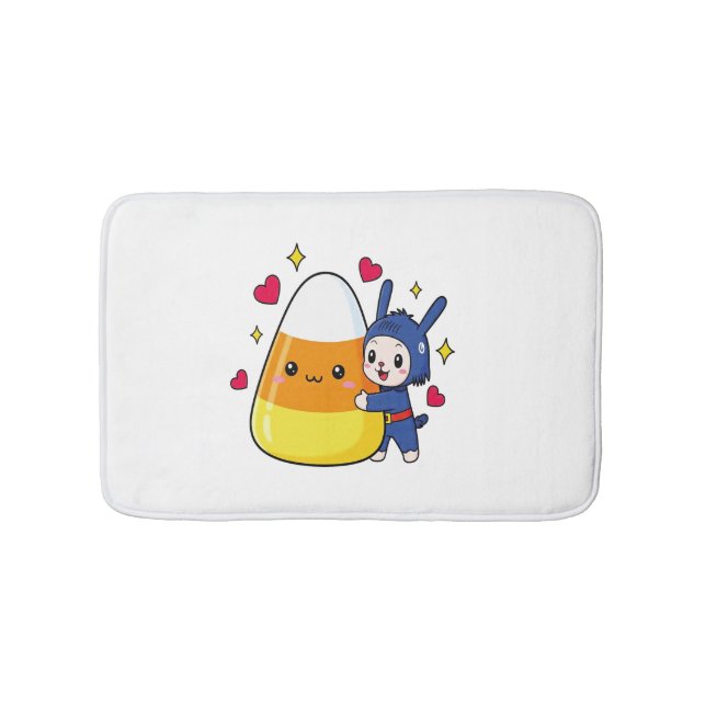 Cute Bunny Hugging Candy Corn Bath Mat (Front)