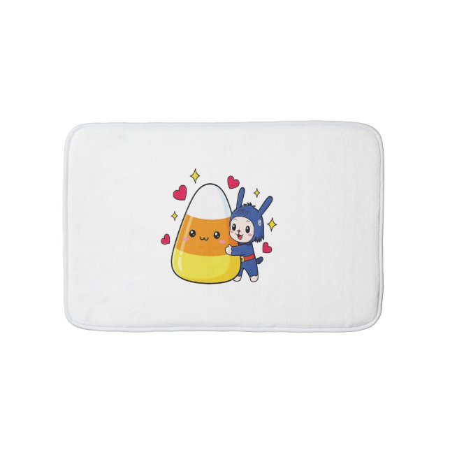Cute Bunny Hugging Candy Corn Bath Mat (Front)