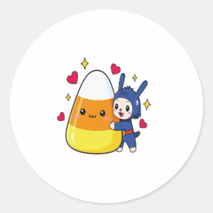 Cute Bunny Hugging Candy Corn Classic Round Sticker