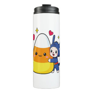 Cute Bunny Hugging Candy Corn Thermal Tumbler