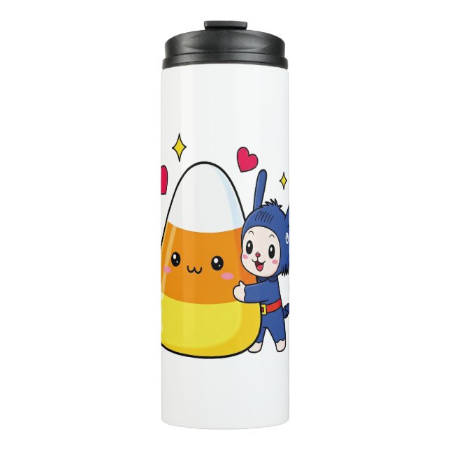 Cute Bunny Hugging Candy Corn Thermal Tumbler (Front)