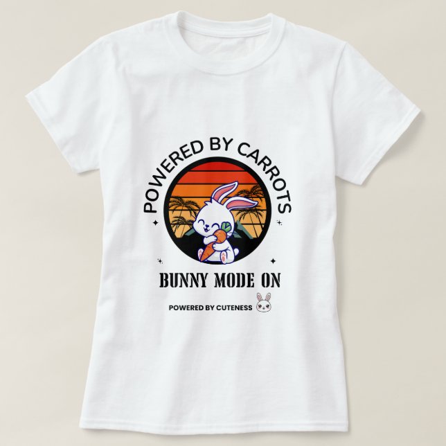 Cute Bunny Hugging Carrot Retro Sunset T-Shirt (Design Front)