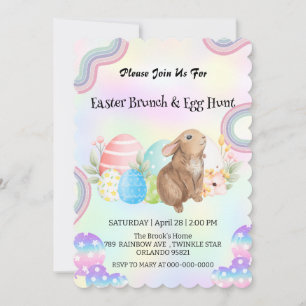 Cute bunny hunting egg Happy Easter day Party Invitation