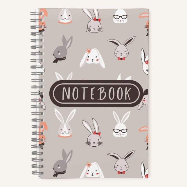 Cute Bunny Illustrated Bunnies Notebook (Front)