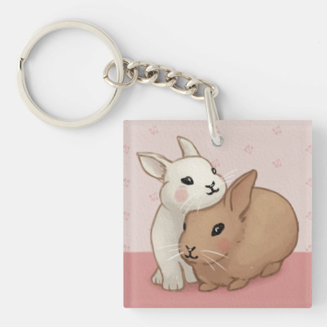 Cute Bunny Illustration Key Ring (Front)