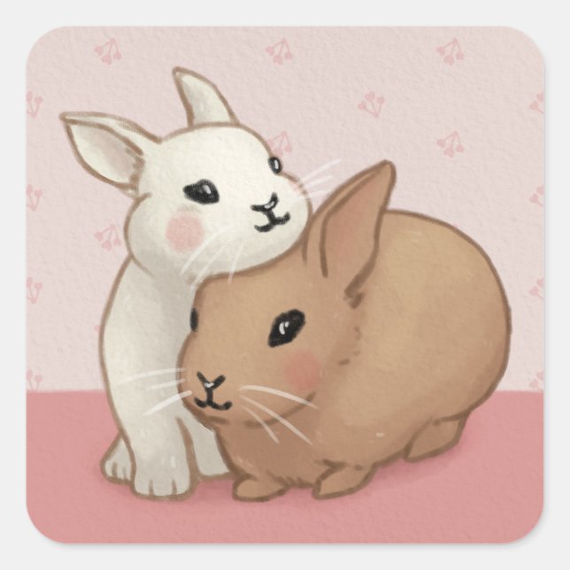 Cute Bunny Illustration Square Sticker (Front)
