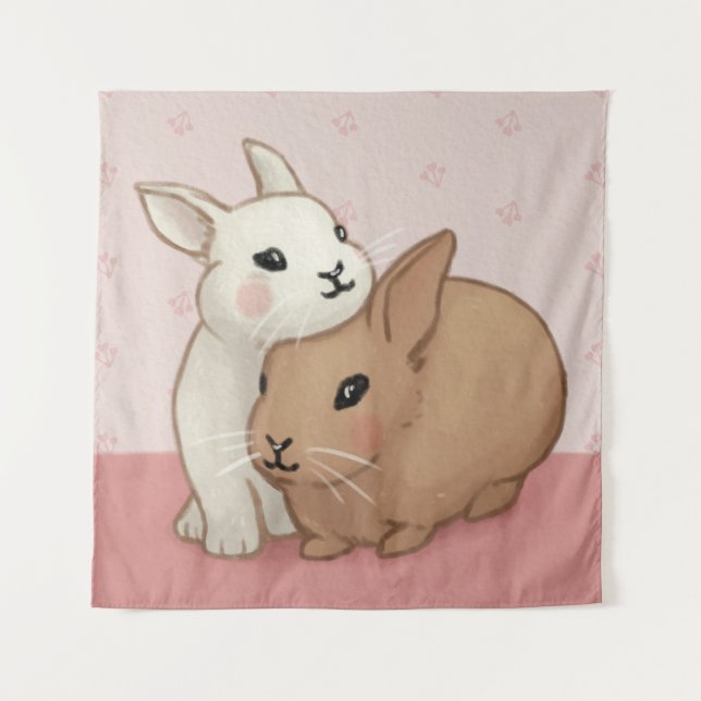 Cute Bunny Illustration Tapestry (Front)