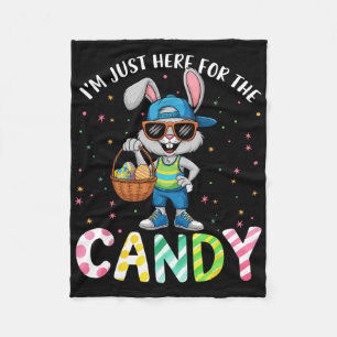 Cute Bunny I'm Just Here For Candy Funny Easter Da Fleece Blanket