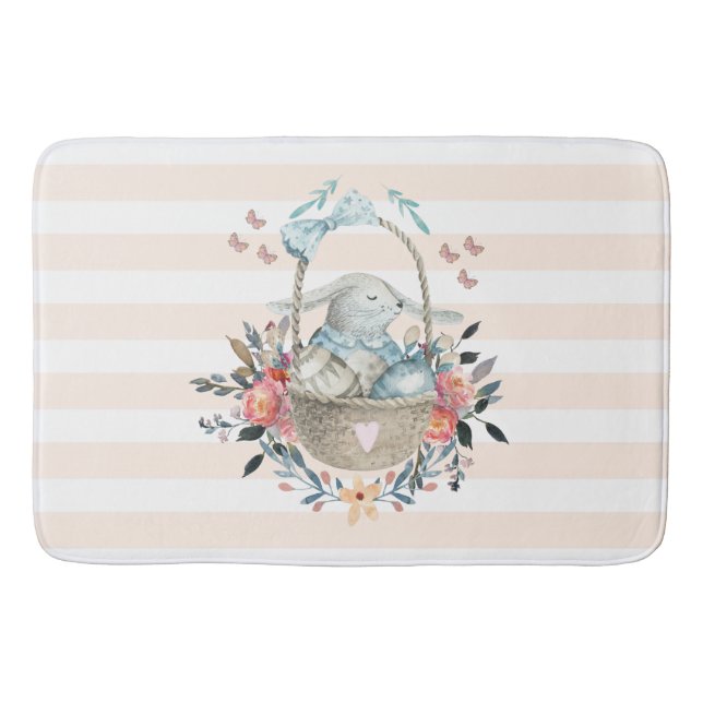 Cute Bunny in a basket with Eggs & Pretty Flowers Bath Mat (Front)