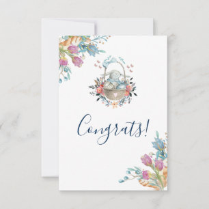 Cute Bunny in a basket with Eggs & Pretty Flowers Card