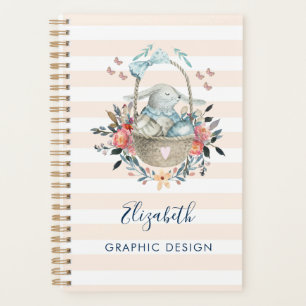 Cute Bunny in a basket with Eggs & Pretty Flowers Planner