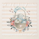 Cute Bunny in a basket with Eggs & Pretty Flowers Scarf<br><div class="desc">Cute chiffon scarf. Peach and white striped pattern. A digital illustration made with watercolors. A charming bunny rabbit wearing a blue dress sitting in a basket surrounded by her eggs. Butterflies flutter around the basket which is decorated with a fancy flower bouquet.</div>