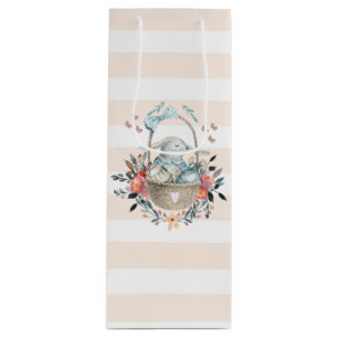 Cute Bunny in a basket with Eggs & Pretty Flowers Wine Gift Bag