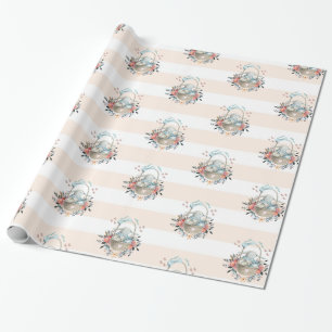 Cute Bunny in a basket with Eggs & Pretty Flowers Wrapping Paper