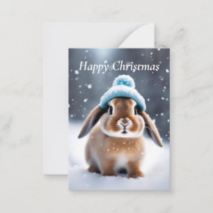 Cute Bunny in a Bobble Hat OWN ART Christmas Card