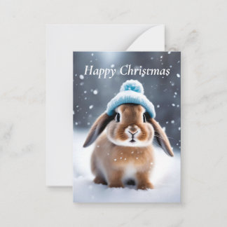 Cute Bunny in a Bobble Hat OWN ART Christmas Card