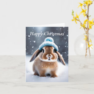 Cute Bunny in a Bobble Hat OWN ART Christmas Card