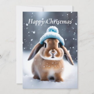 Cute Bunny in a Bobble Hat OWN ART Christmas Invitation