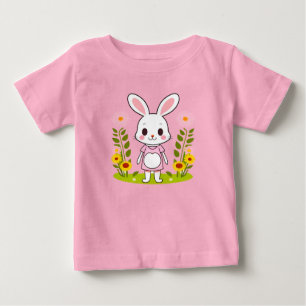 Cute Bunny in a Dress Surrounded by Flowers Baby T-Shirt