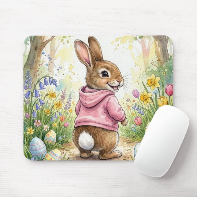 Cute Bunny In an Easter Garden Mouse Mat (With Mouse)