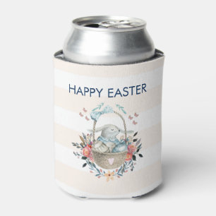 Cute Bunny in Basket & Pretty Florals Happy Easter Can Cooler