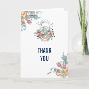 Cute Bunny in Basket & Tulip Florals Party Thanks Thank You Card
