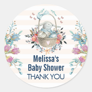 Cute Bunny in Basket & Tulip Florals Shower Thanks Classic Round Sticker