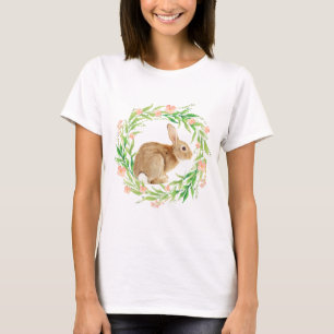 Cute Bunny in Floral Wreath T-Shirt
