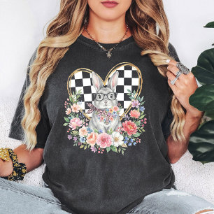 Cute Bunny In Glasses With Floral Heart T-Shirt