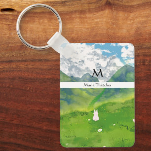 Cute Bunny in Mountain View Personalise Key Ring