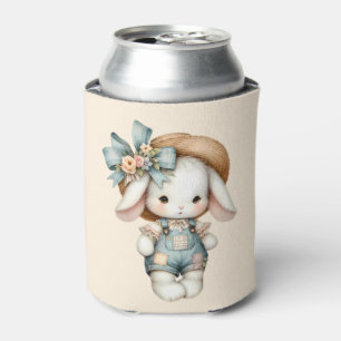 Cute Bunny in Overalls with Straw Hat & Bow Mug Can Cooler
