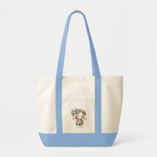 Cute Bunny in Overalls with Straw Hat & Bow Tote Bag