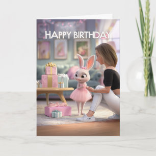 Cute Bunny in Pink Dress with Gifts Happy Birthday Card