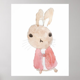 cute bunny in red jacket watercolor 2023 poster