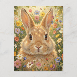 Cute Bunny in Vibrant Flower Meadow Postcard