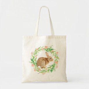 Cute Bunny in Watercolor Floral Wreath Tote Bag