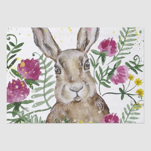 Cute bunny in watercolor flowers tissue paper (Front)
