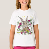 Cute bunny in watercolour flowers