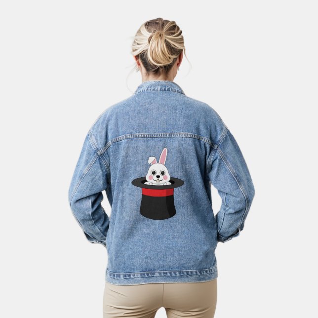 Cute Bunny in Wizard Hat Denim Jacket (Model)