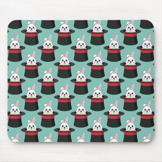 Cute Bunny in Wizard Hat Pattern Mouse Mat (Front)