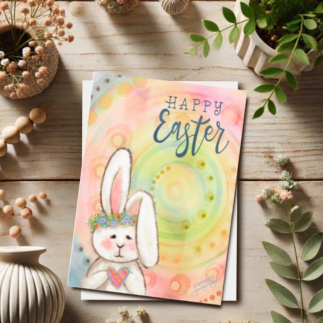 Cute Bunny Inspirivity Pastel Happy Easter Card (Creator Uploaded)
