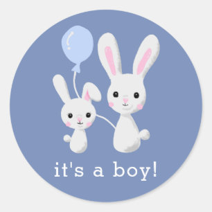 Cute Bunny It's A Boy Blue Baby Shower Classic Round Sticker