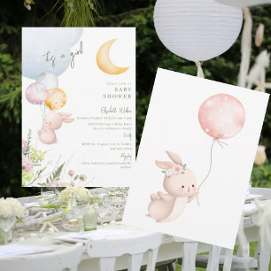 Cute Bunny It's a Girl Baby Shower II Invitation